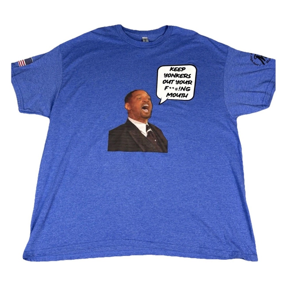 Custom Will Smith Graphic Tee 2XL Peanuts Back USA Flag Sleeve Shirt Viral Meme